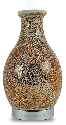 Aroma Haven S1 Essential Oil Diffuser Electric | 120ml Mosaic Ultrasonic Scent Ceramic Diffusers | Aromatherapy, Home Decor Office | LED 7 Lights, Auto Shut-Off, Air Humidifier (Round Rose Gold)