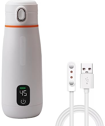 Tragbarer FlaschenwäRmer für Muttermilch, Wasser & Formel, USB Wiederaufladbarer MilchwäRmer Thermostat FlaschenwäRmer mit 350ml, Elektrischer WasserwäRmer Babyflasche für Auto Auto Flugzeug Reise