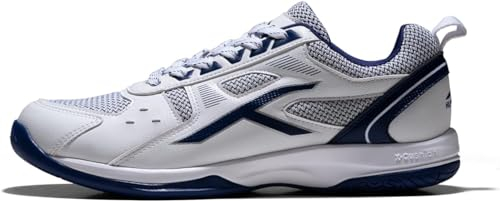 Hundred Raze Non-Marking Professional Badminton Shoes for Men (White Navy, Size: EU 44 UK 10 US 11) Material Upper: Polyester, Sole: Rubber Suitable for Indoor Tennis Squash Table Tennis