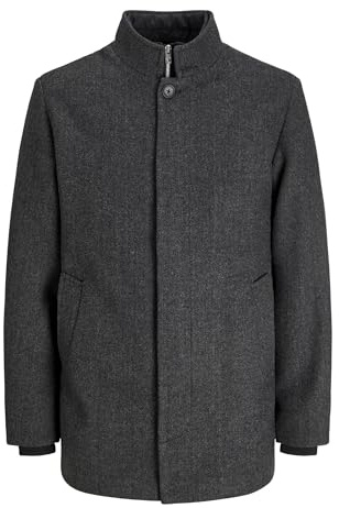 JACK & JONES Abrigo de lana para hombre, gris oscuro/patrón: herringbone, M