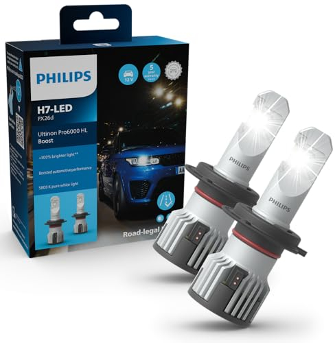 Philips automotive lighting Ultinon Pro6000 Boost H7 LED Boost lámpara LED homologada, 300% más brillante, 5.800K, diseño compacto, juego de 2