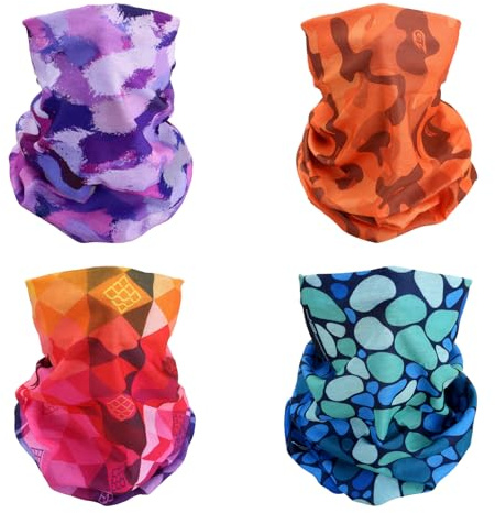 SMEHCF 4 multifunktionella bandanas för kvinnor män, Camo regndroppe blå regnbåge gul lila, one size
