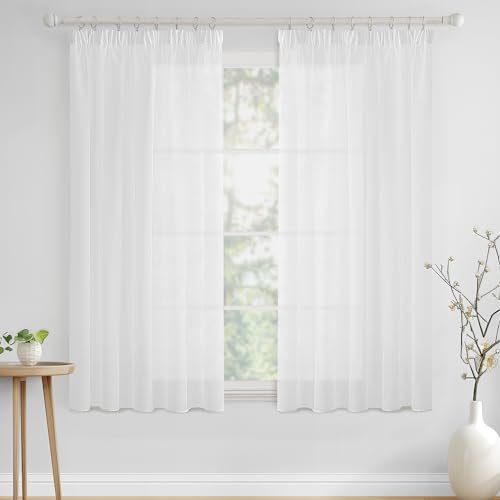 MIULEE Gardinen Vorhänge mit Kräuselband Vorhang Transparente Gardine aus Einfarbig Transparent Sheer Voile Wohnzimmer Luftig Dekoschal für Schlafzimmer 2er Set 145 x 140cm (H x B) Weiß