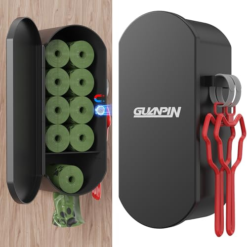 Dog Poop Bag Dispenser Wall Mount with 2Pcs Holders, Magnetic Door Closure,Metal,Corrosion-resistant,High Capacity,Suitable for Indoor, Outdoor, Parks, Beaches, Courtyards, Excluding bag rolls