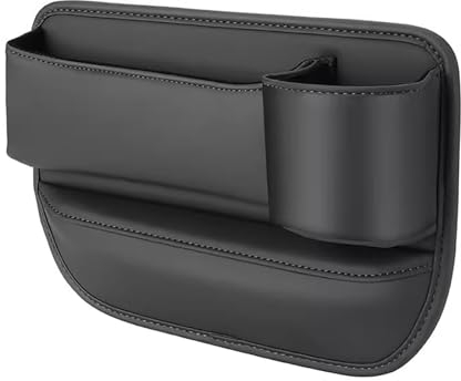 HIDRUO Naneug Car Leather Cup Holder Gap Bag, Universal Fit Car Gap Filler, Automotive Seat Leather Storage Box with Cup Holder, Car Essentials for Car SUV Truck (Black, for Passenger Seat)