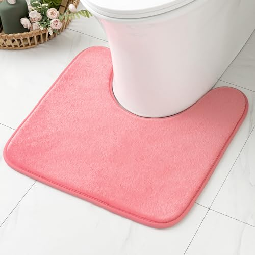MIULEE Badematte Memoryschaum Badteppich U Förmige Badezimmerteppich Duschvorleger Teppich Badvorleger Duschmatte Deko Fussmatte rutschfeste Matte für Badezimmer Toilett WC 45x45 cm Rosa