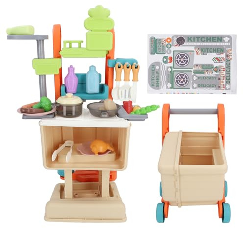 Kinderküchen-Spielzeug mit Interaktivem Esstisch und Einkaufswagen, Kunststoff-Montageset für Rollenspiele