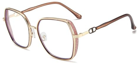 AOOLIA Lunettes Anti-Lumière Bleue à Grande Monture Légère en Métal, Lunettes de Lecture d'Ordinateur Style Moderne, Confort et Élégance pour Femme, Homme (Brun)