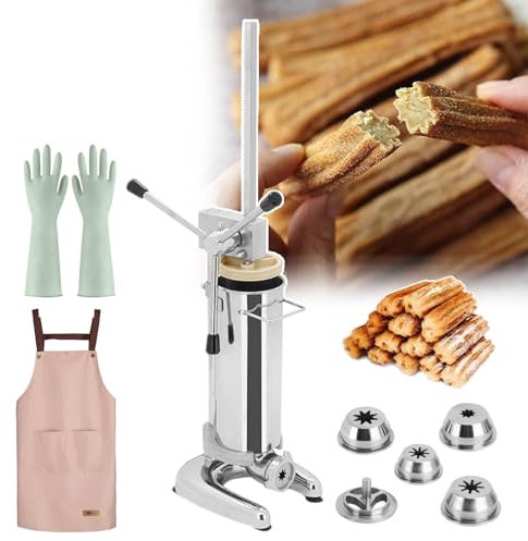 Máquina Vertical Para Hacer Donuts Españoles, Llenadora Manual De Churros, Con 4 Pares De Guantes, 5 Moldes Y 1 Delantal, Mango Desmontable, Para Hogar/Cafetería/Hotel/Restaurante/Bar,3L