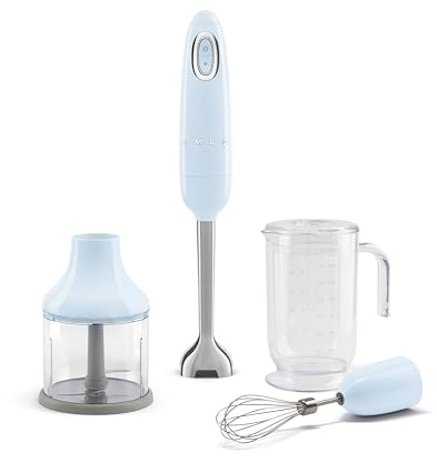 Smeg 50s Style Hand Blender with Accessories, Variable Speed, Turbo Function, 700W, Pastel Blue, HBF03PBUK