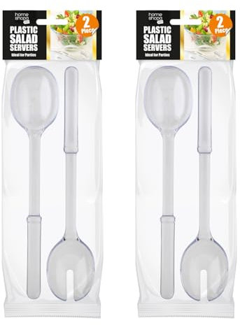 HOMESHOPA Plastic Salad Servers, 2 Set Clear Fork & Spoons Set, Salad Mixing Cutlery Long Handle, Durable, Reusable, Stylish Dining Tongs, Perfect for Birthday Parties Weddings Camping & Events
