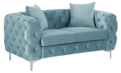 Vente-unique-Chesterfield-Sofa 2-Sitzer - Samt - Pastellblau - Edwina