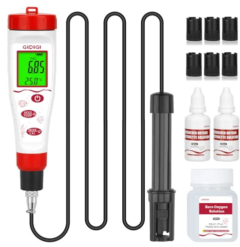 Misuratore digitale per ossigeno disciolto, GIDIGI Tester per ossigeno disciolto con ATC, misuratore DO con cavo sonda DO lungo 3 metri, kit di test per ossigeno disciolto per acquari, stagni