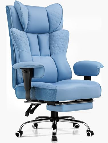 GTPLAYER Silla de oficina grande y alta de 400 libras de ancho, silla ergonómica para videojuegos con diseño de relieve de lujo con reposapiés, reposabrazos suave ajustable reclinable de 150°, soporte