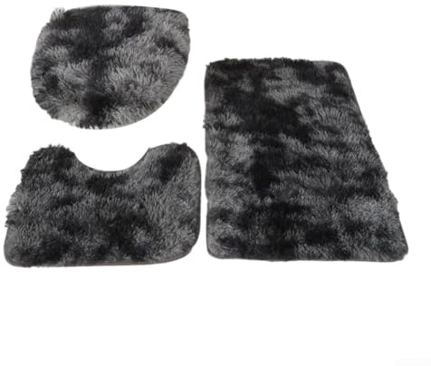 Juego de 3 alfombras de baño suaves y absorbentes con respaldo de látex antideslizante, lavable a máquina para un mantenimiento cómodo y seguro para el suelo del baño (negro)