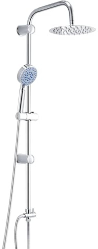 GREENSAPPIRE Duschsystem mit Regendusche 20x20cm Regendusche Duschsystem Handbrause Verstellbares Duschset mit Duschstange, Schlauch Duscharmatur, Quadratischer Duschkopf, Chrom (Rund)