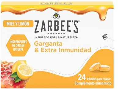 Zarbee’s Garganta & Extra Inmunidad (1 x 24), pastillas para chupar sabor miel y limón, refuerzan el sistema inmune y suavizan la garganta, con vitamina C y zinc