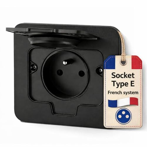 Prise encastrable en acier inoxydable, prise de sol IP55, couvercle rabattable, borne à fiche, type E français