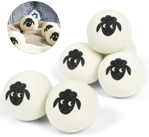 AYBUY 6 Palline Per asciugatrice di lana, Palle Per Asciugatrice Antipiega, Palline per Asciugatrice in Lana Naturale, Ammorbidente Naturale per Bucato, Riduce Peli e Elettricità Statica