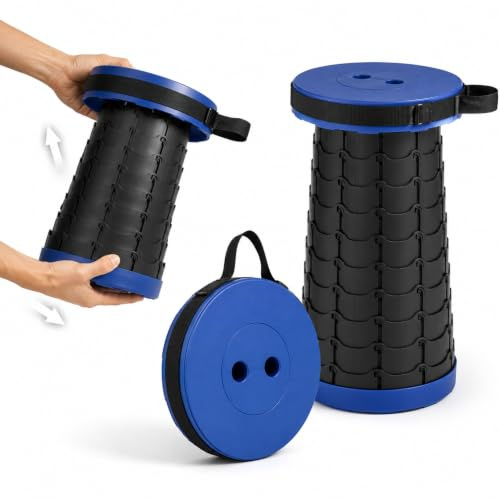 AFA Prime Taburete Plegable Telescópico con Correa y Carga Testada (Azul) | Taburete Plegable Telescópico Portátil, Altura Ajustable, Correa