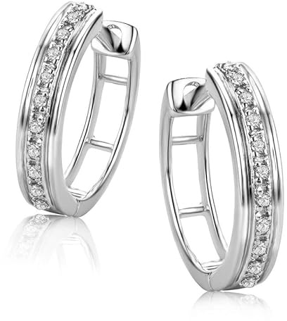Orovi Pendientes Señora aros en Oro Blanco con Diamantes Talla Brillante 0.06 ct Oro 9 Kt / 375