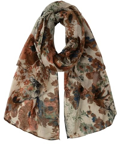 DAMILY Écharpe Légère Pour Femme Mode Motif Floral Wrap Châle Confortable Étole de Foulard en Coton (A-Marron)
