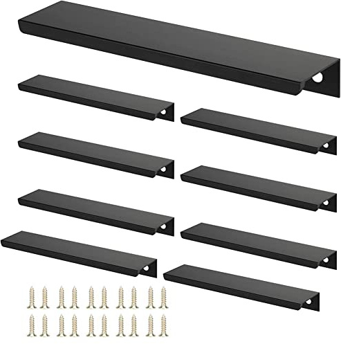 JNRFTY 10 Stück Schwarz Griffe Versteckt Modernes Möbelgriffe Küchengriffe Schubladengriffe Aluminium Mit 20 Schrauben Küche Griffe Lochmitte 192MM