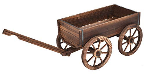 GIANTEX Carro de Jardín de Madera de Abeto con 4 Ruedas Grandes, Mango Largo, Ajustable, Ideal para Jardín Exterior, Marrón