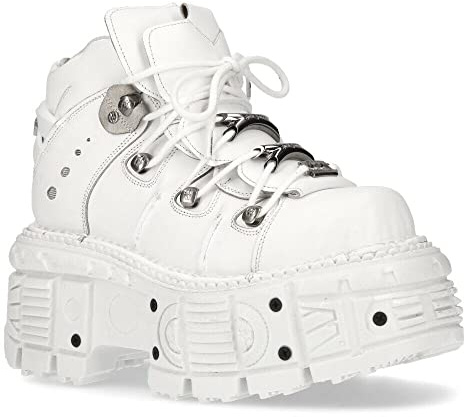Botines Unisex New Rock M-TANK106-C1 de 100% Cuero Genuino Blanco con Plataforma Punk Gótico a la Moda 7