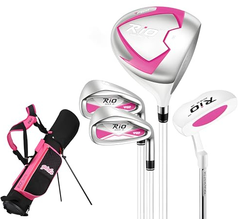 PGM Rio Club de golf pour enfants de 3 à 5 ans - Ensemble complet pour droitier - 4 pièces - Avec sac de support - Rose