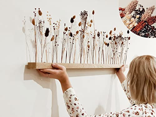 Flowerbar Gold Richtig | Trockenblumen & edle Eiche (60 cm) Blumenleiste, Flowergram, Dekoration, Getrocknete Blumen und massives Eichenholz, Nachhaltige Blumendekoration