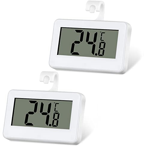 OFFCUP Termometro Frigorifero, 2Pcs Termometro Digitale per Frigorifero, Termometro per Frigorifero con Display LCD di Facile Lettura e Gancio, Termometri per Frigorifero per Casa, Caffetterie