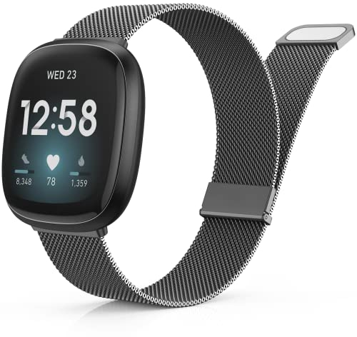 Yoohoo Edelstahl Metall Magnet Armband Kompatibel Mit Fitbit Versa 3/4, Sense/Sense 2 - Ersatzarmband für Damen Und Herren