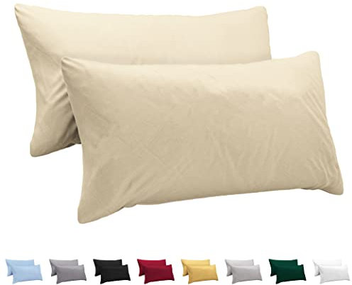 Twinzen Kissenbezug 40 x 80 aus 100% Baumwoll-Jersey (2er Set) 150 g/qm - Beige - Mit Reißverschluss Kissenbezüge 40x80 cm - Kissenhülle Öko Tex Zertifiziert - Ultra weich und atmungsaktiv