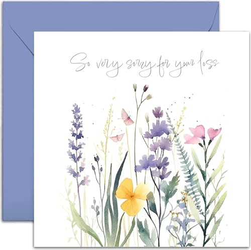 Old English Co. 'Sorry For Your Loss' Condolences Greeting Card for Loved Ones - Watercolour Flower Meadow Butterfly Sympathy Card - Thinking of You Card for Men and Women | Blank Inside Envelope