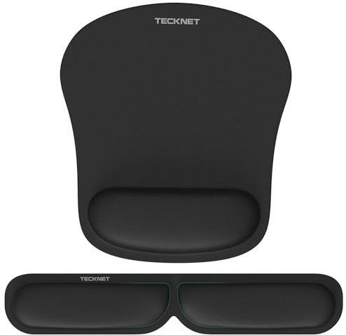 TECKNET Mouse Mat Keyboard Wrist Support Set, Mouse Pad Foldable Keyboard Wrist Rest, Ergonomic Mouse Mat Wrist Support with Comfortable Memory Foam, Non-Slip Desktop Mouse Pad for Working Gaming