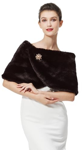 BEAUTELICATE Faux Fur Wrap Shawl Women’s Shrug Bridal Bridesmaid Stole for Winter Wedding Party Evening (One Size, Upgraded - Brown)