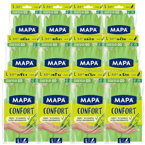 Mapa - Komfort – 12 Haushaltshandschuhe aus Bambusfasern – hält die Hände kühl und trocken – 12 Packungen mit je 1 Paar – Größe L