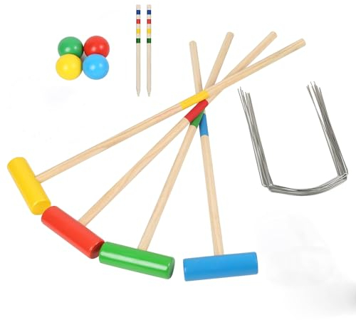 Sonnewelt Krocket Spiel Erwachsene 2-4 Spieler Outdoor Spiele für Kinder Croquet Set Gartenspiel Holzspielzeug für Gartenparty Feste Strand
