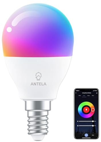 ANTELA Lampadina Alexa E14 4.5W, Smart Bulb LED G45 WiFi Lampadine RGB Bianco freddo Luce bianca calda, Controllo APP, Controllo vocale, Compatibile con Alexa, Google Home, 1 Pezzi