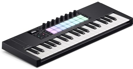 Novation Launchkey Mini 37 [MK4] — Portable 37 Mini-Key, USB, MIDI Keyboard Controller with DAW Integration. Chord Mode, Scale Mode, Drum Pads, and Arpeggiator. Includes Music Creation Software Bundle