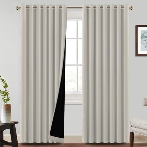 BellaHills 100% Blackout Curtains for Bedroom Thermal Insulated Blackout Curtain Heat and Full Light Blocking Eyelet Curtains for Living Room with Black Liner 2 Panels, 90 x 90 Inch, Pumice Stone