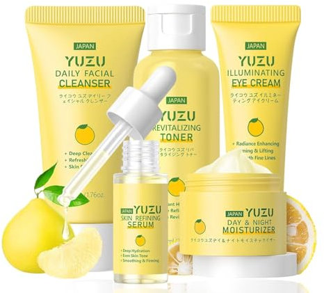 ARCHIDATE Gesichtspflege Set Damen - 5PCS Yuzu Kosmetik Beauty Set Frauen - Geschenkset Teenager Mädchen - Hautpflegeset Feuchtigkeit Hautpflege Sets - Beauty-geschenksets für Haut Reinigung & Pflege