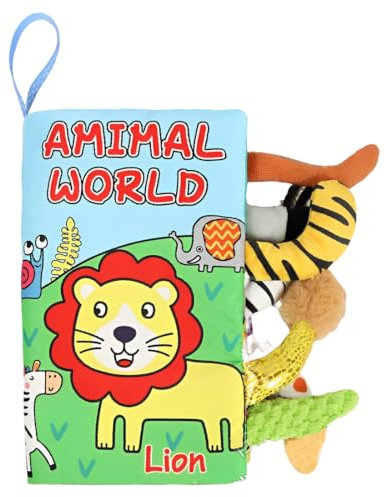 QOWIJEX 1 Stück Babybuch Baby Spielzeug 3 6 12 Monate,knisterbuch stoffbuch fühlbuch Baby bücher Quiet Book Sensorik Kinderwagen Spielzeug Kette für Geschenk Junge mädchen