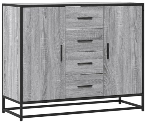 vidaXL Sideboard, Kommode mit Stauraum, Anrichte Schrank Metallgestell, Beistellschrank Mehrzweckschrank für Wohnzimmer, Grau Sonoma Holzwerkstoff