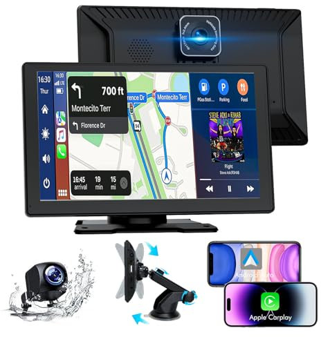 Vibefit Apple Carplay, 9 Car Play Screen for iPhone & Android with 1080P HD Rear & Front Cameras, GPS Navigation, Bluetooth 5.2, Hands-Free Voice Control, Mirror Link, AUX, FM