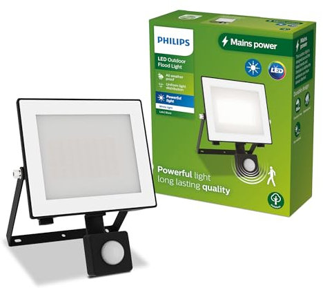 PHILIPS Lois Outdoor Floodlight with Sensor, 30 W, 3000 K, Black​