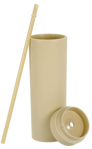 QUARKZMAN Bicchiere a Doppia Parete con Cannuccia e Coperchio 16 Oz Acrilico Dritto Bulk Riutilizzabile Tazza Fredda Trasparente Tazza Caffè Freddo per Feste Compleanni, Marrone Chiaro Opaco