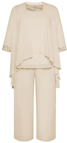 Hanna Nikole Women's Plus Size Chiffon Irregular Hem Evening Suit Sets Vintage Elegant for Pants Suit Two-Piece Women Festive Wedding Dark Beige 22