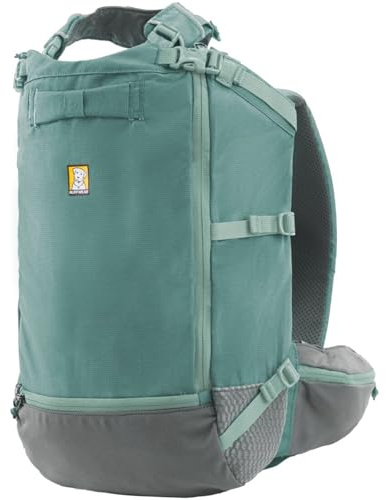 Ruffwear Hitch Hiker Dog Backpack Carrier, Pet Carrier Travel Bag, Integrated Harness & Padded Straps, Breathable & Comfy, Fully Ventilated, for Small Pups up to 30kg, River Rock Green, Small